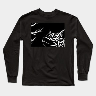 Cat Looking up at a tree - Reverse Silhouette Design Long Sleeve T-Shirt